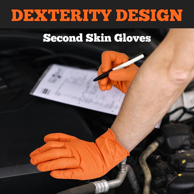 TitanFlex Heavy Duty Orange Nitrile Gloves  6 Mil  Large  Industrial Raised Diamond Texture  Work Gloves Disposable Latex Free  Powder Free  Chemical Resistant  Mechanic Gloves(Box of 100) - Image 4